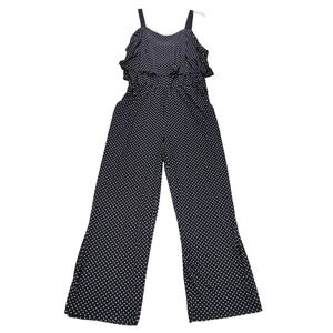 The Pyramid Collection Jumpsuit Women 2XL Black Polka Dot Ruffle Wide Leg Pocket